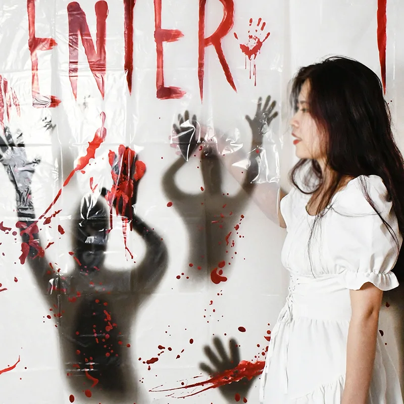 Big Removable Happy Halloween Stickers Blood Hands Party Decorations for Home Bathroom Toilet Horror Windows Wall Stickers Gifts