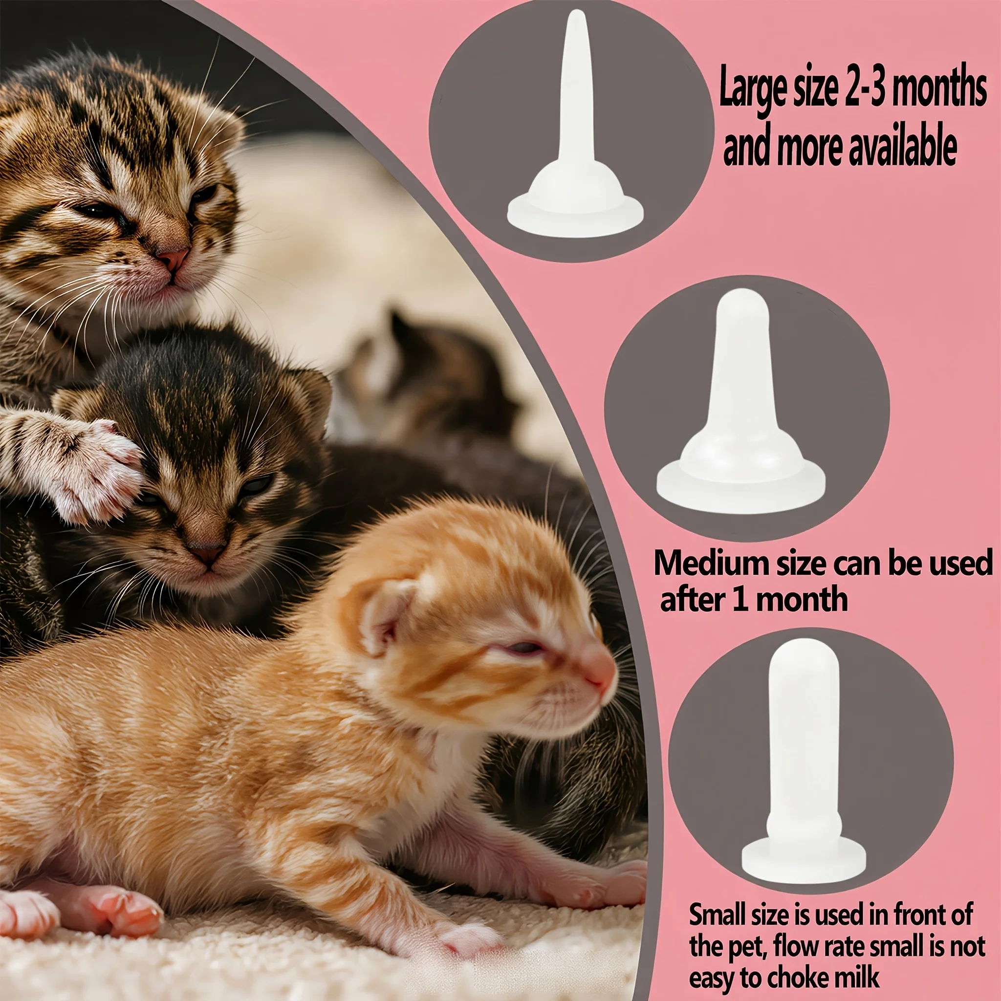 Haustier-Fütterungsflaschen-Set, Milchflaschen für Welpen und Kätzchen, 3 Austauschbare Sauger, Geeignet für Katzen und Hunde – Detail 6