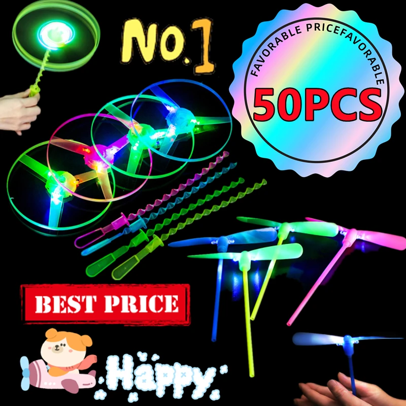 50/30/10/5/1PC LED Luminous Bamboo Dragonfly Flying Disc with Light Outdoor Night Flying Toys Kids Birthday Party Props Gifts