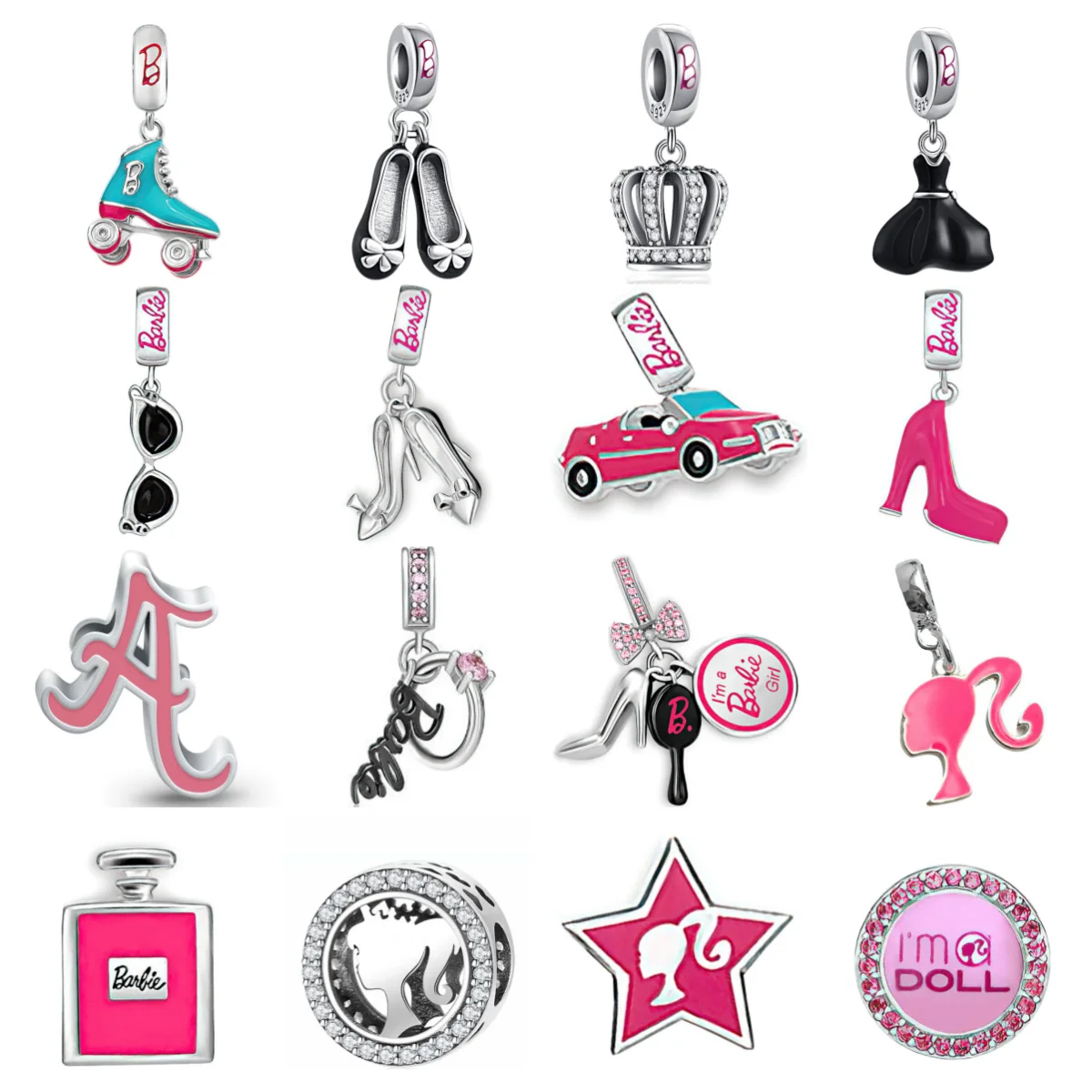 2024 New European S925 Plated Silver Cute Pink Doll Dangle Pendant Charm Ring Beads Fit Pan Original Bracelet Diy Pendant