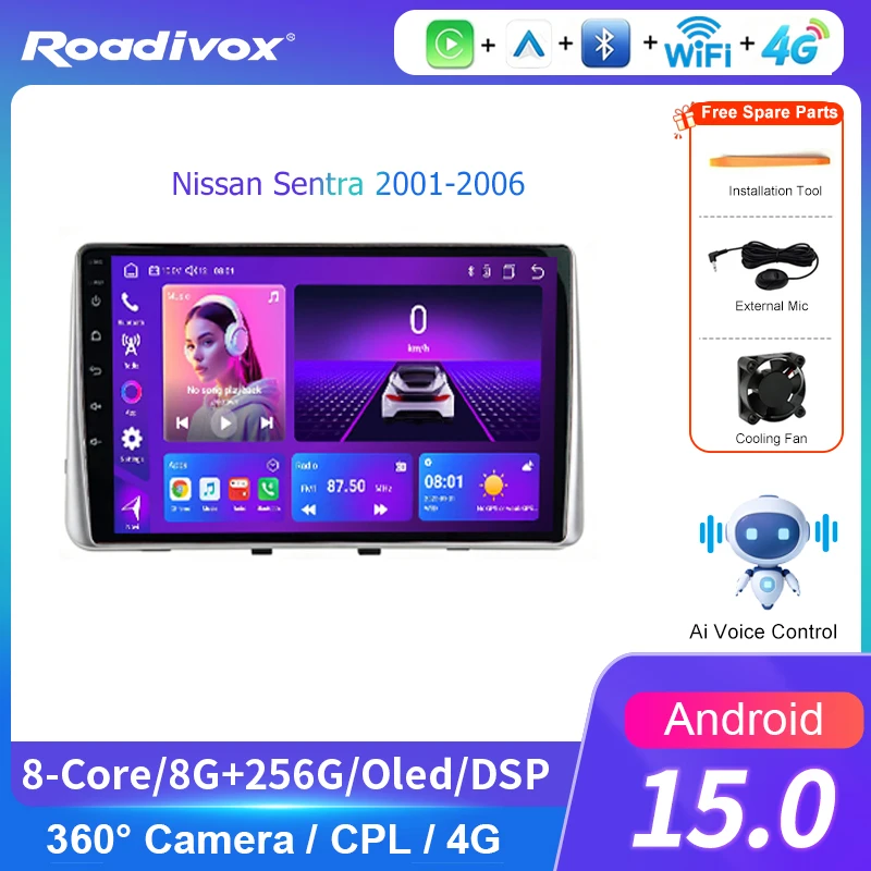 AI VOICE Carplay  Head video tape Car Radio Multimedia Video Player for Nissan Sentra 2001-2006  Android AI Voice Control Navi