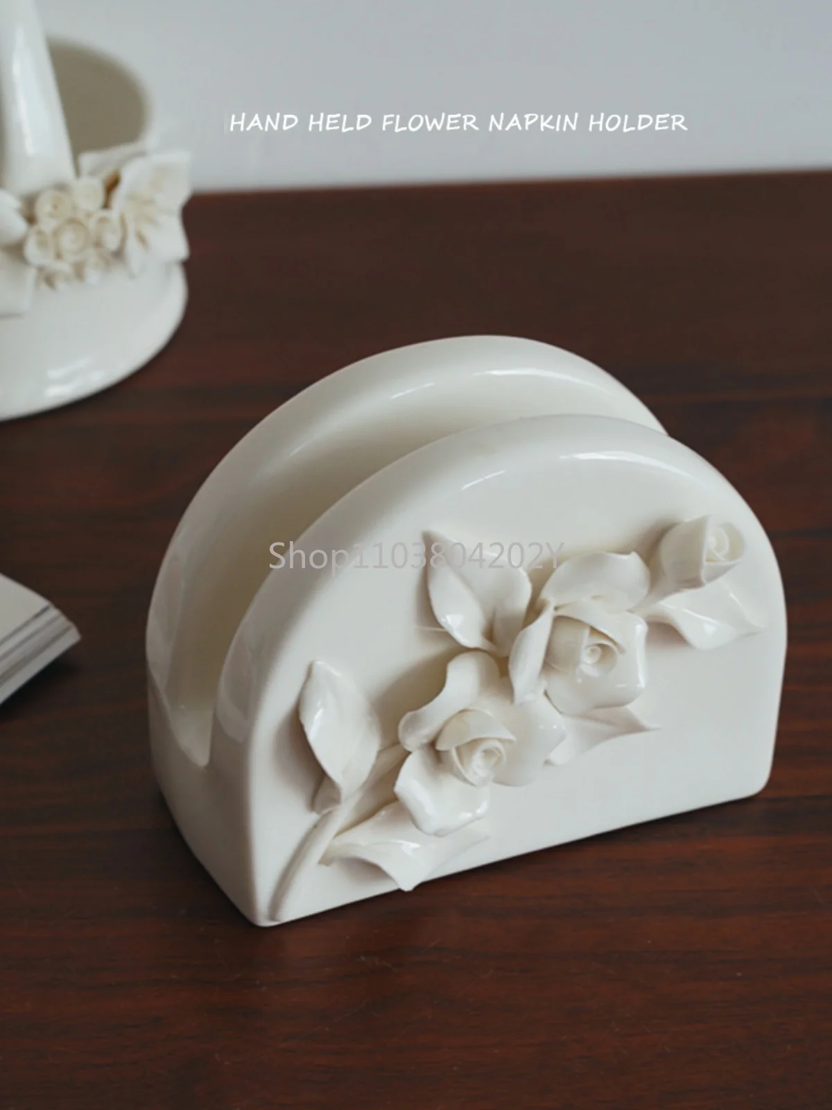 Hand Pinch Flower Three-Dimensional Rose Shape Ceramic Napkin Bread Holder Shelf Dining-Table Decoration