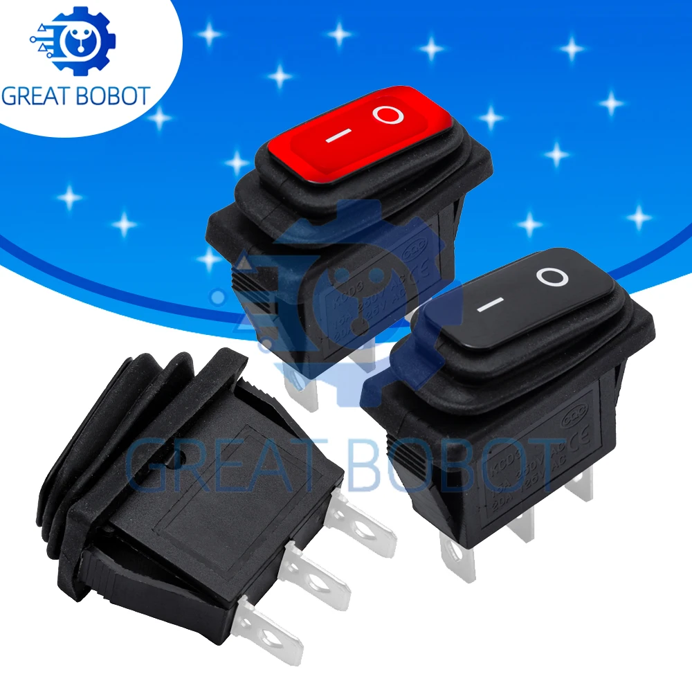 IP67 Waterproof KCD3 Rocker Switch 3-Pin 20A LED Light 12V 220V Toggle Switch for Marine Boat Car