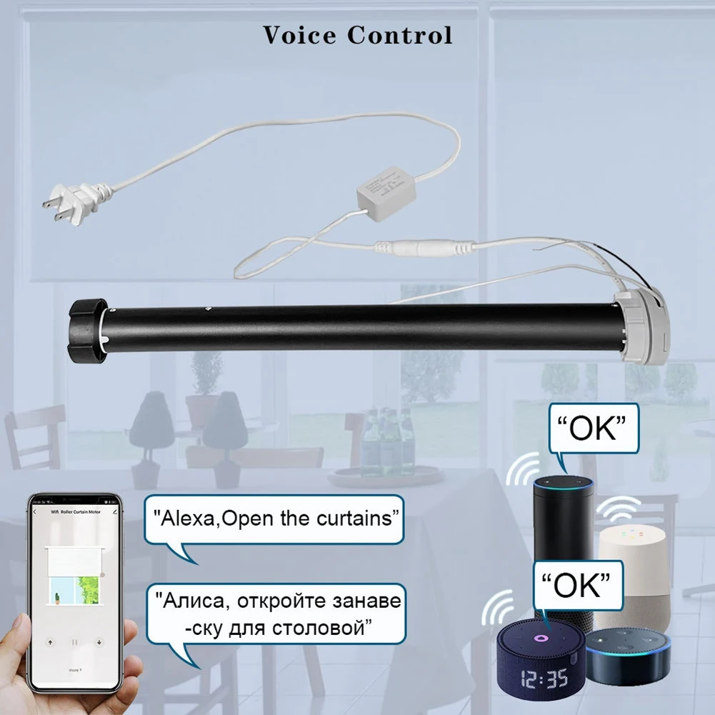 Motor de cortina de Motor de cortina inteligente Tuya Wifi para tubo de 38mm para Alexa Home Control de voz enchufe estadounidense