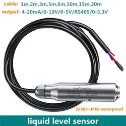 Hydrostatic Water Level Transducer 4-20nA 0-10V 5M 10M 15M 20M Liquid Level Sensor PUR Cable Level Meter for Tank