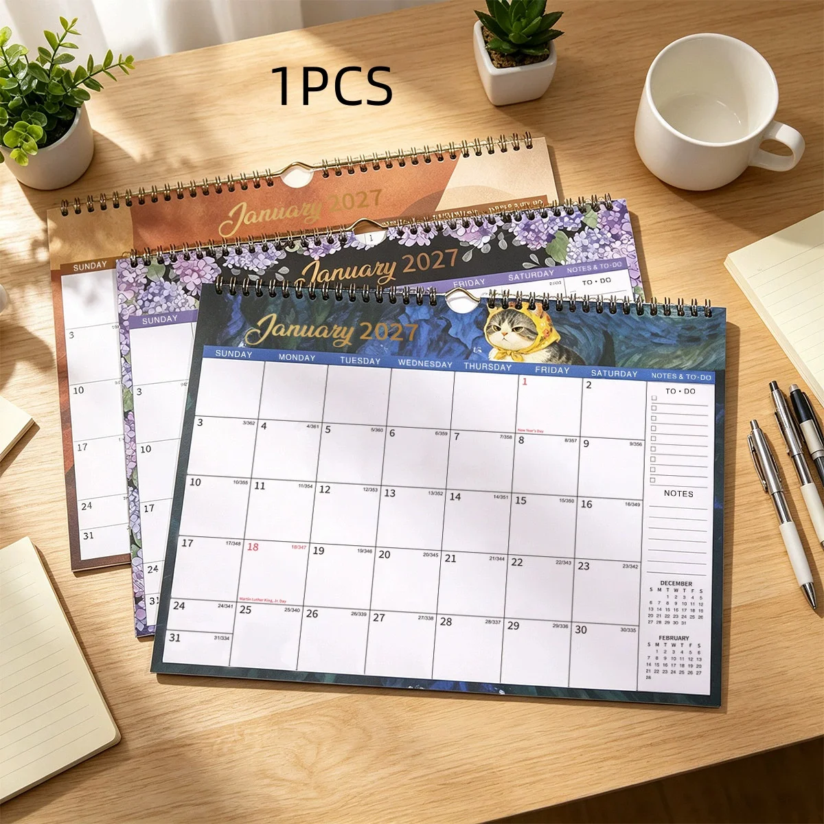 2Pcs 2027 Wall Calendar Jan-Dec Monthly Planner Hanging Schedule Memo hanging calendar for Home Office