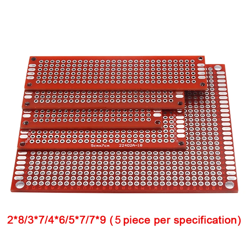 Imagem -03 - Placa Universal do Protótipo do Pwb Protoboard do Circuito 2x8 3x7 4x6 5x7 7x9cm 25 Peças Cada Misturados