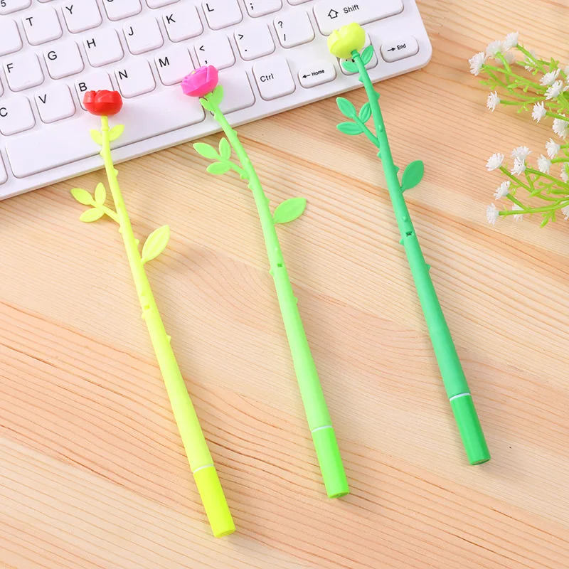 Korean Stationery Rose Neutral Pen Cute Pens Soft Silicone Plant Signature Kawaii School Supplies Supplies for Writing