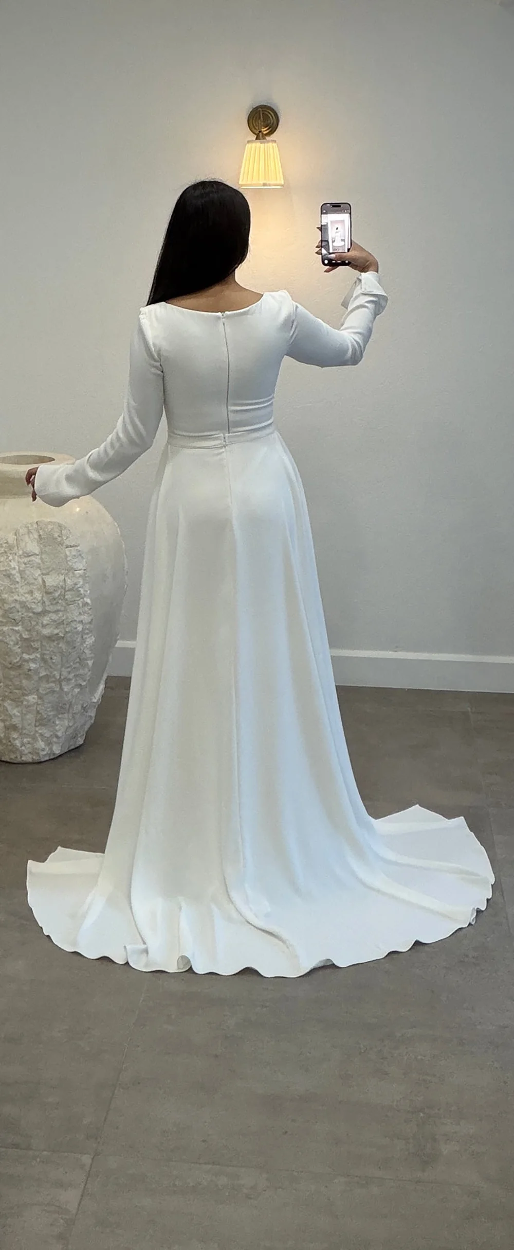 Customized Civil Wedding Dress 2026 Square Neck Long Sleeve Mermaid Bridal Dress Beaded Ruched Modest Bride Wedding Dresses