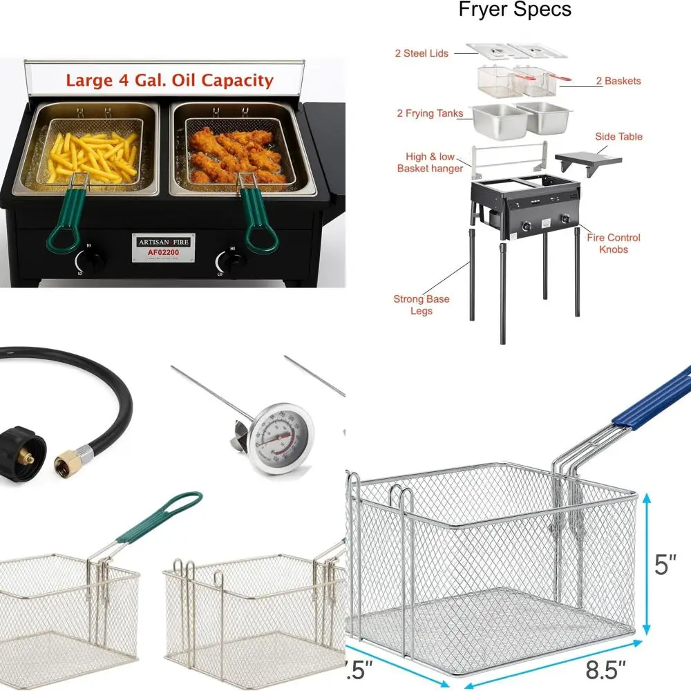 

Фритюрница из пропана с двумя корзинами из нержавеющей стали — уличная плита на 4 галлона для рыб и курицы с термометром и регулятором