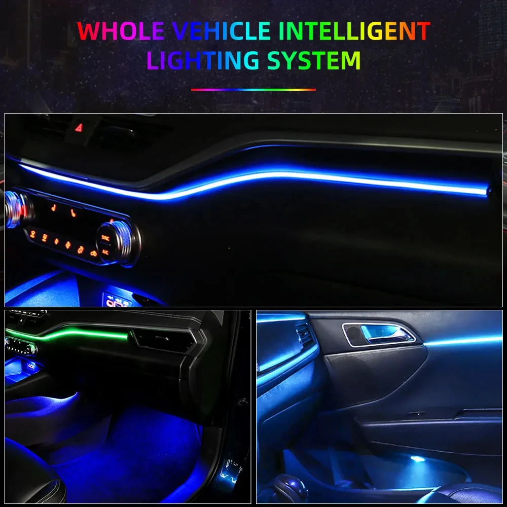 6/18/22 in 1 Car Interior Acrylic Guide Fiber Strip 18 in 1 Backlight Car Ambient Lights RBG 64 Color Decoration Atmosphere Lamp