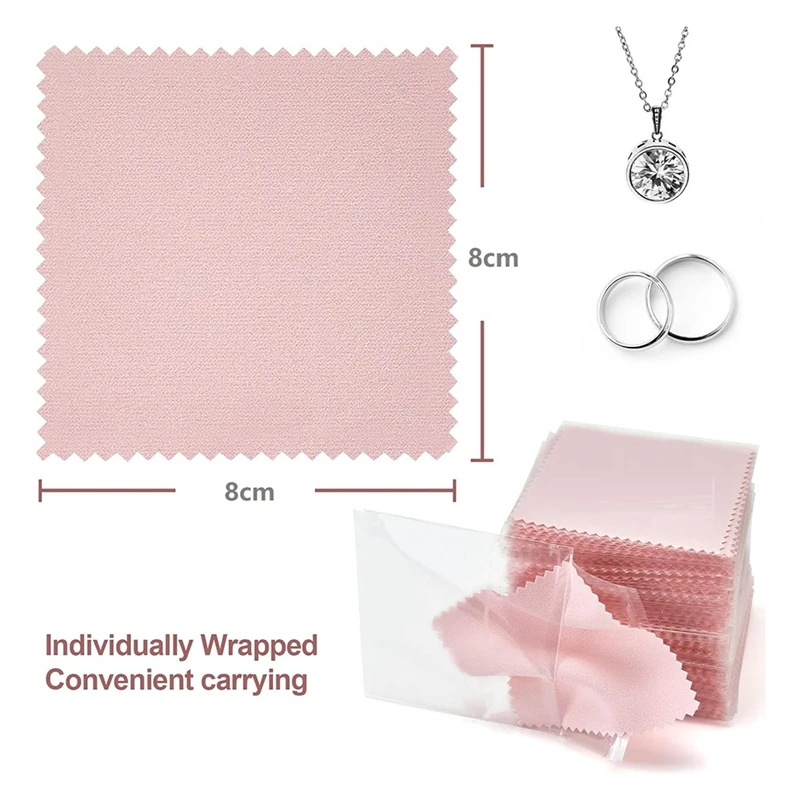 100PCS เครื่องประดับผ้าทําความสะอาด,Professional ผ้าขัดห่อ,สีชมพูเงินผ้าขัด 3.15X3.15In-A22G