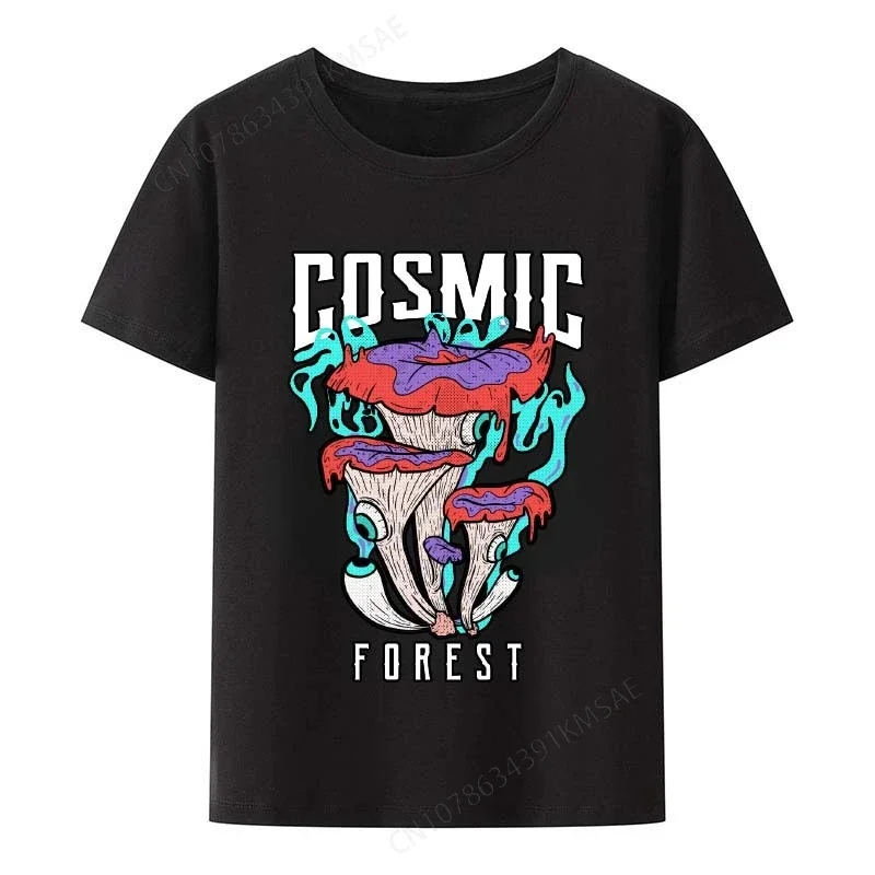 Cosmic forest Men T Shirt Fashion Mushrooms T-Shirt Funghi Fungus Botanical Garden Plant Print Art Fruit Flower Summer Tops