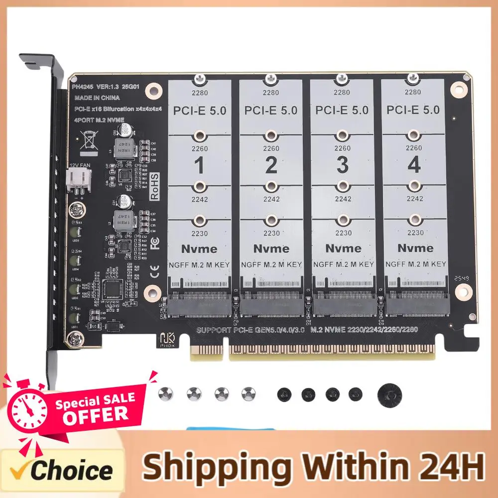 

Адаптер-карта PCIE Express 5.0 Gen5 Gen4 X16 с бифуркацией, высокоскоростная, 4x128 Гбит/с, для 4x NVME M.2 NGFF SSD