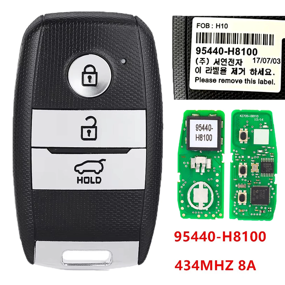 KEYECU Zamienny 3-przyciskowy inteligentny pilot zdalnego sterowania 433MHZ 8A CHIP do Kia Rio Stonic 2017-2019 PN: 95440-H8100