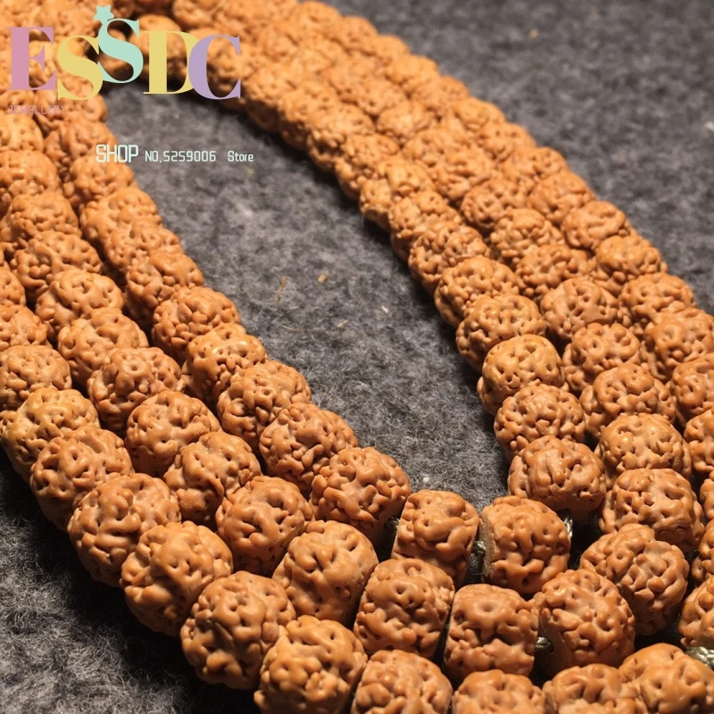 Indonesian Natural 8-petal Flying Saucer Rudraksha Full Meat 16mm Original Color Not Cleaned Bodhi Seed 108 Bracelet Dropship