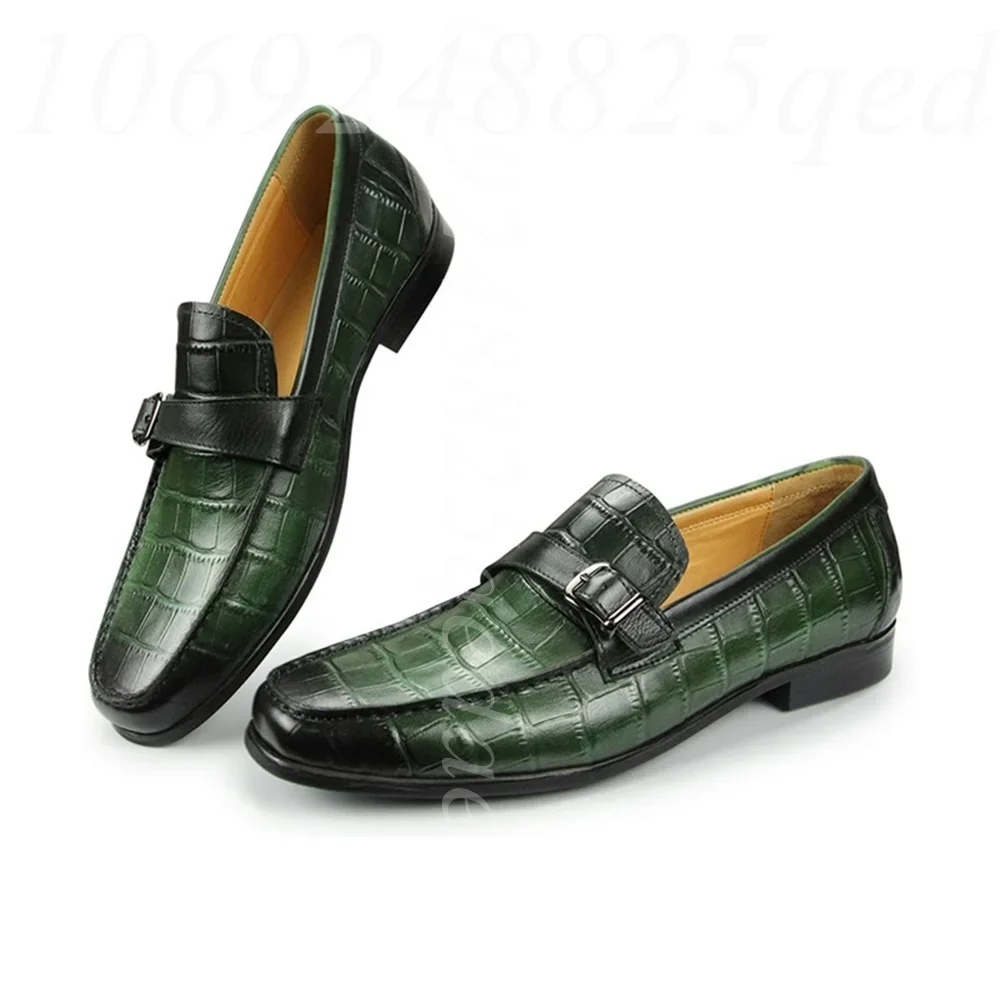 Luxury Man Loafers High Quality Green Shoes Free Shipping Items for Men Fashion Slip-On Handmade Sewing Metal Buckle Casual Shoe