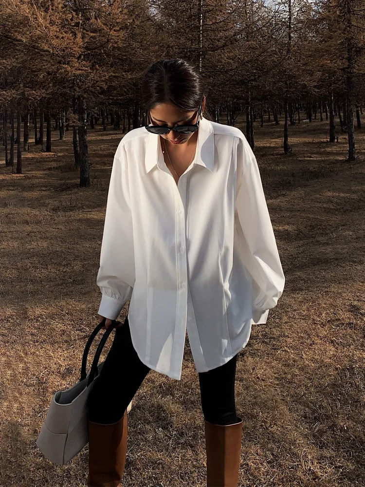 

White Long Sleeve Shirt for Women, Design Sense 2025 New Korean Version Retro Hong Kong Style Casual Versatile Top