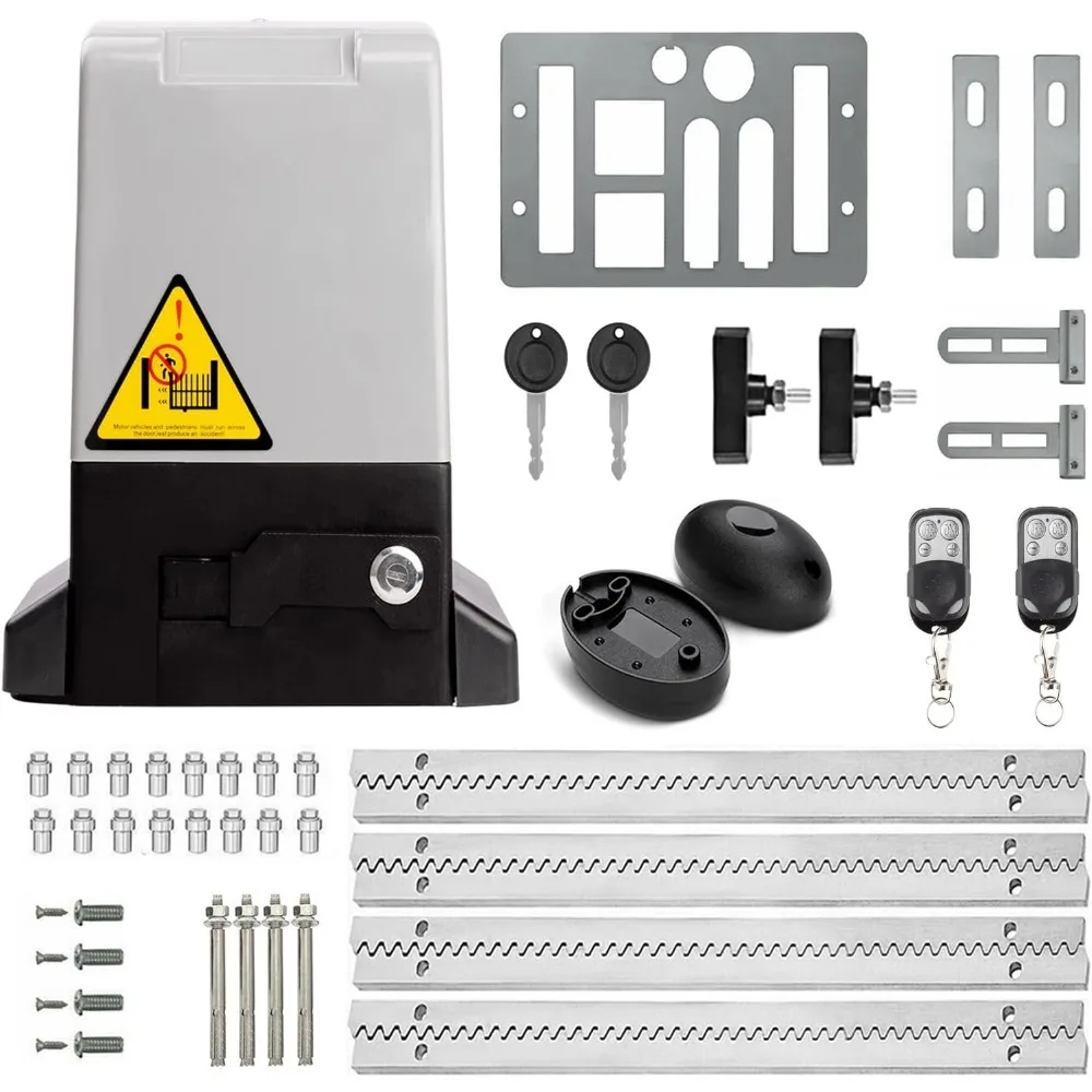 2700lb Rack Drive Sliding Gate Opener, 550W Automatic Gate Motor Electric Rolling Driveway Gate Operator for Gates up to 40ft