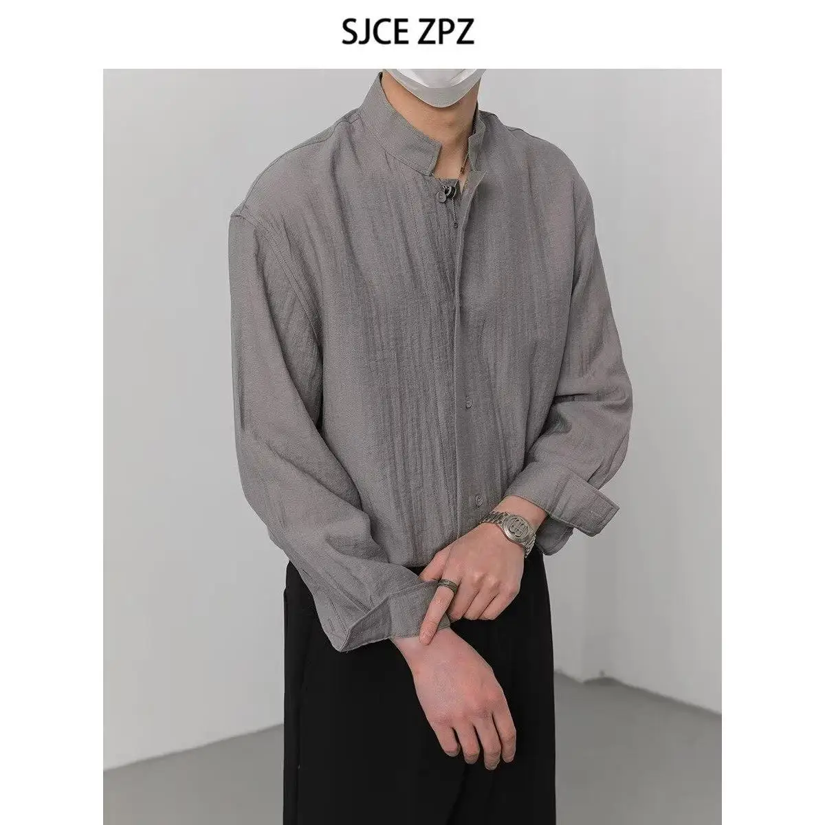 

Loose Casual Long Sve Men's irt New Chinese Sle Thin High-End Flax Spring Summer Autumn Winter Trendy Stand Collar irt