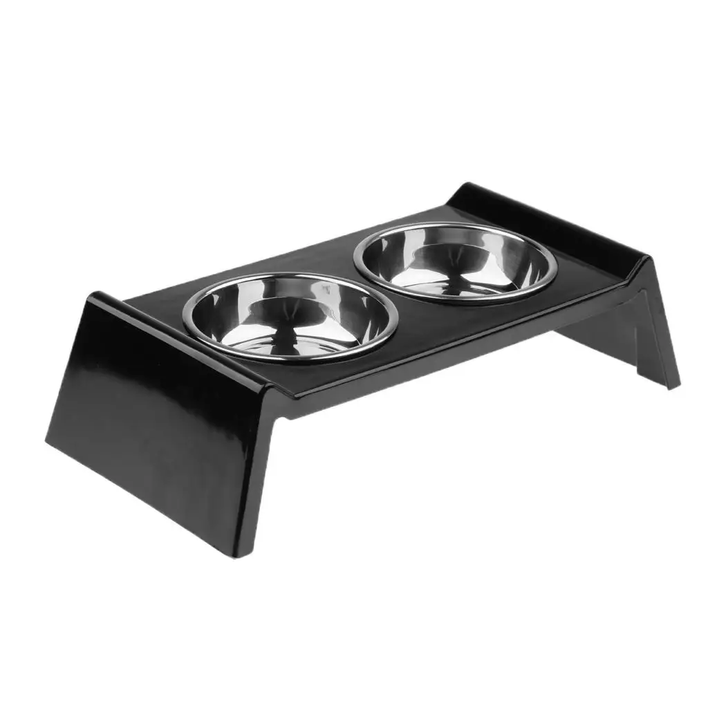 Elevated Stainless Steel Double Pet dog Bowl Feeding Station Raised Height Stand, to Relieve Neck Stress Keep Healthy