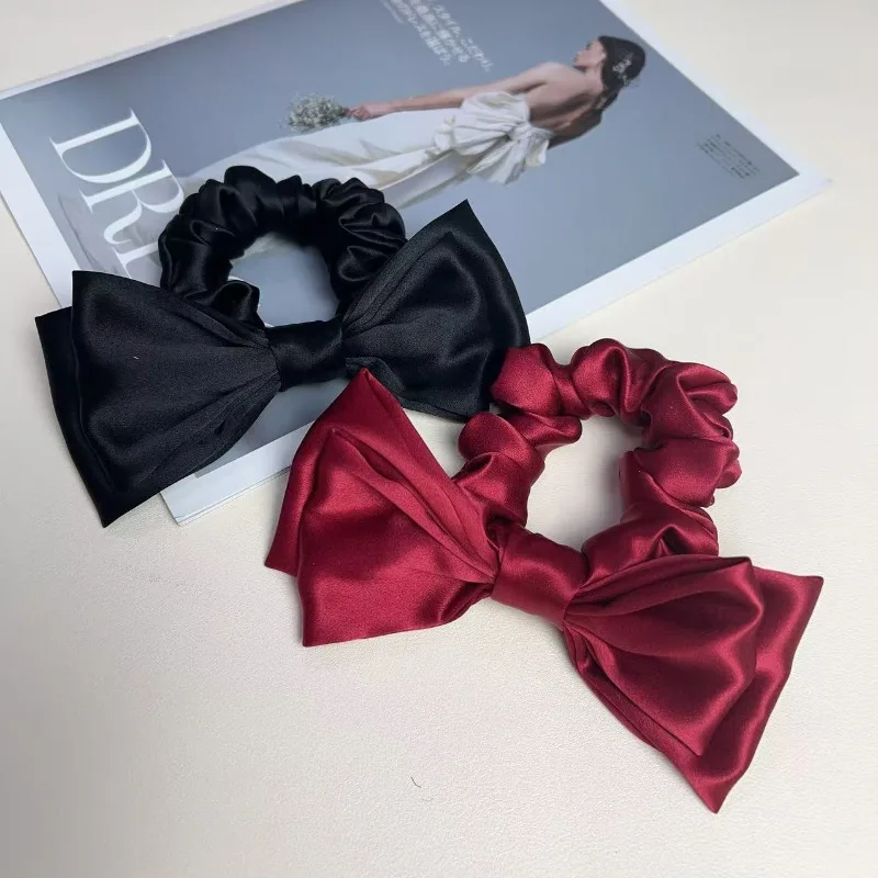 

Mulberry silk bow hair band 22 mmi silk large intestine ring French retro high elastic headband headdress