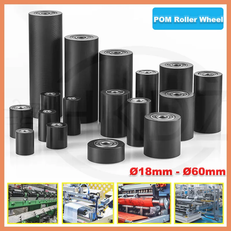 20-200mm Black POM Nylon Roller Wheel Plastic Bearing Double Bearing Pulley CNC Guiding Wheel Flat Belt Idler Hole 6 10 12 15mm
