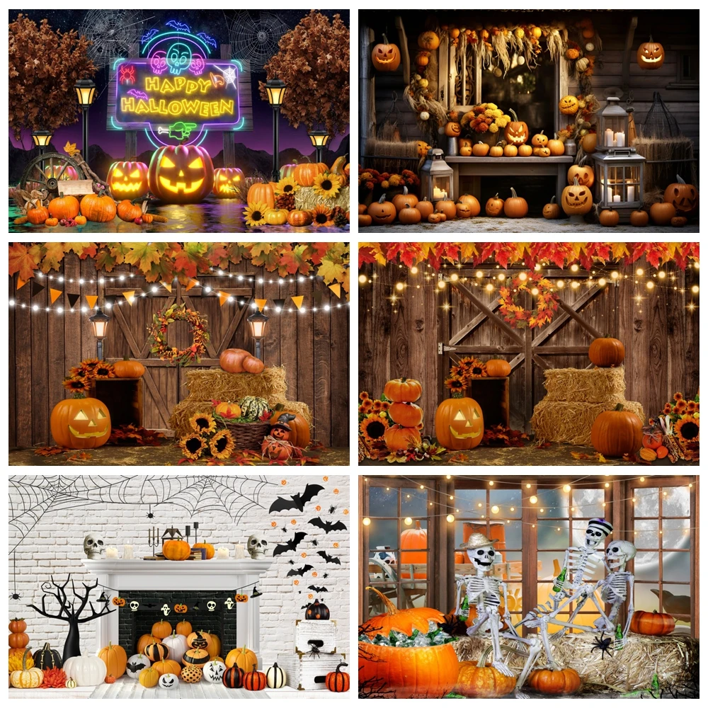 Autumn Halloween Backdrop Fall Farm Barn Pumpkin Maple Haystack Harvest Thanksgiving Baby Portrait Photography Background Props