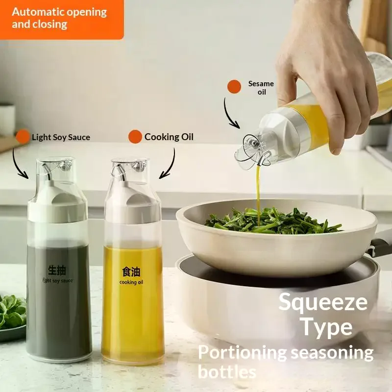 Opening And Closing Squeeze Oil Bottle Household Condiment Bottle With Dust Cover Kitchen Sauce Bottle Automatic