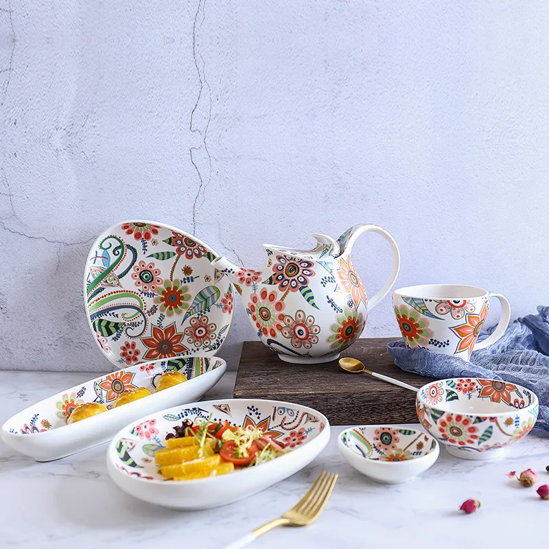 

High-temperature glazed afternoon tea ceramic teapot coffee cup tableware set handle plate set pizza plate