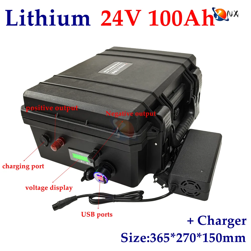 

YNX 24V 100AH Lithium Ion Battery with BMS 7S for 2400w Solar energy storage Golf Cart Inverter Forklift fork +10A Charger