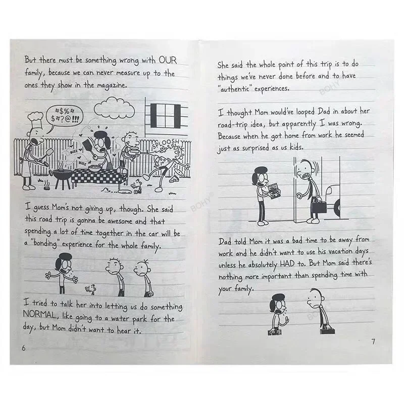 Diario di un bambino Wimpy per bambini in bianco e nero pagina storia inglese libro illustrato di lettura extraslastica