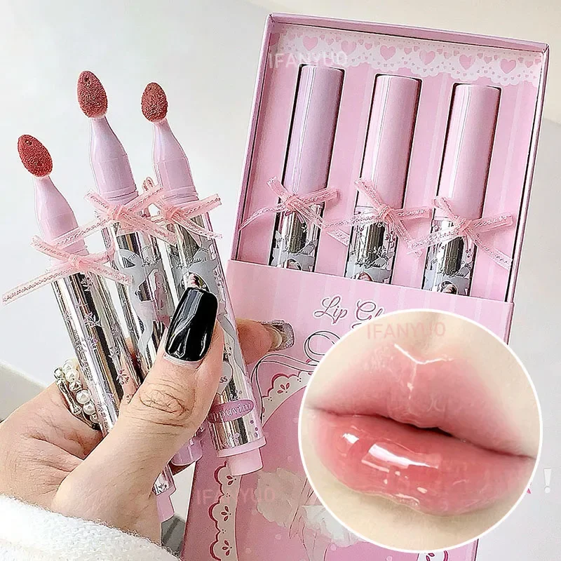 Watery Film-forming Lip Gloss Non Stick Lip Plumping Tint Waterproof Lasting Mirror Glass Lip Glaze Sponge Head Liquid Lipstick