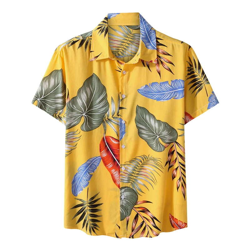 Fashion Summer Hawaiian Shirt For Men Tropical Plants Leaves 3d Print Short Sleeves Harajuku Casual Button Down Aloha Shirt