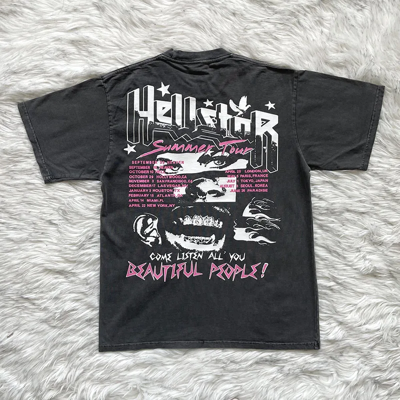 American Style Hip Hop Short Sleeve T-Shirt Unisex Couple Matching Tops round Neck Youth Fashion Hellstar Studios view 4