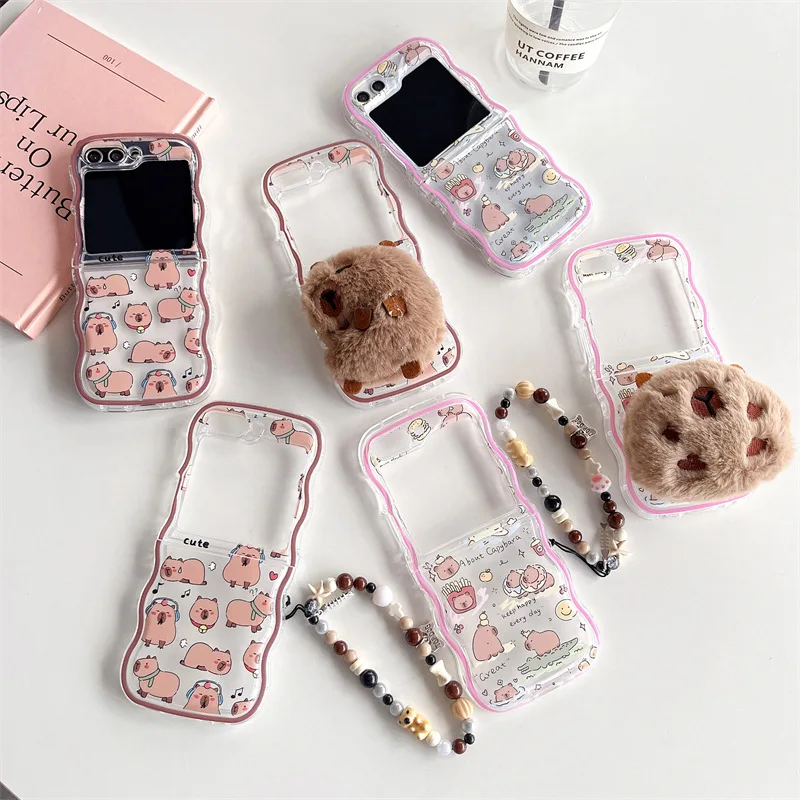 

Plush Capybara Phone Case for Samsung Galaxy Z Flip 7 6 5 4 Protective Back Cover for ZFlip5 ZFlip6 ZFlip7 Case Shell