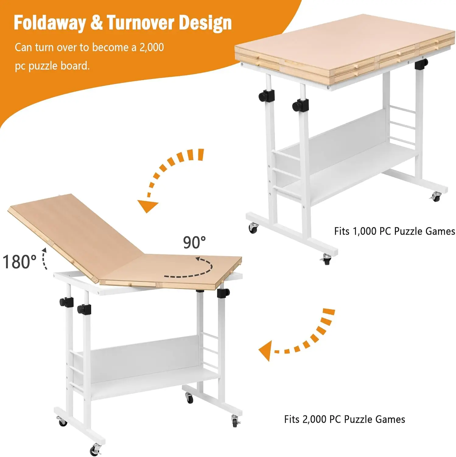 Quebra-cabeça dobrável com ajuste de altura, Quebra-cabeça, 2 Felt Cover e 8 Bandejas e Gavetas, 2000 PCs