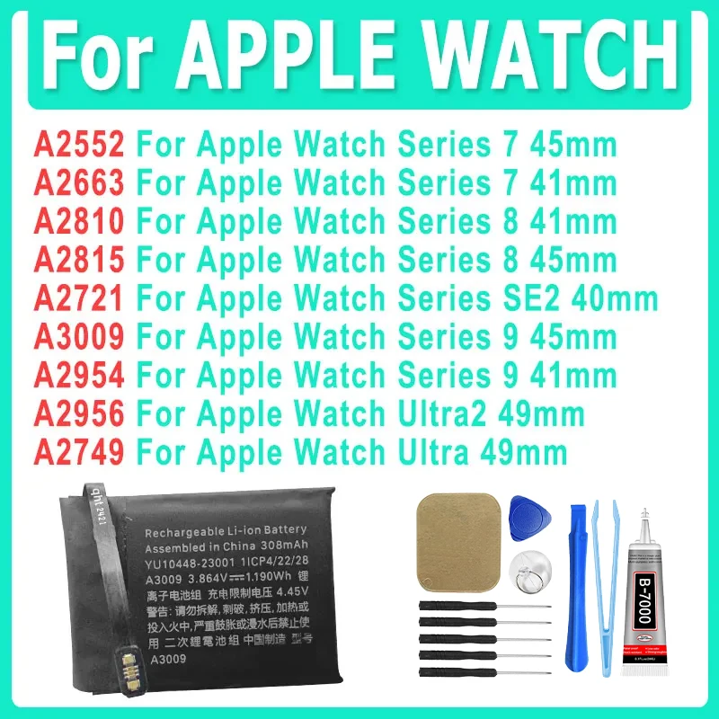 XDOU A2552 A2663 A2810 A3009 A2954 A2956 A2749  A2815 A2721 Battery For Apple Watch Series 7 8 9 SE2 Ultra/Ultra2 40/41/45/49mm