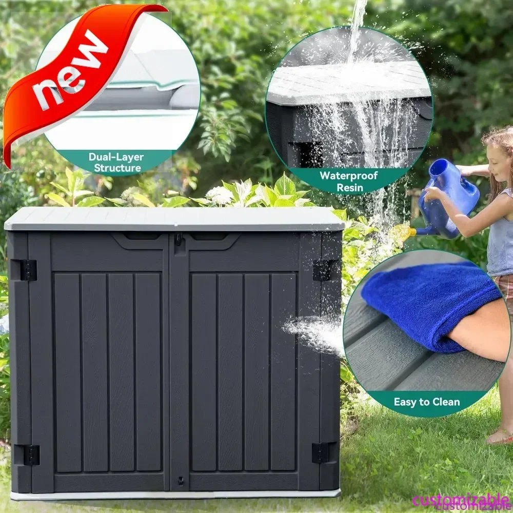 

Customizable-Outdoor Horizontal Storage Sheds W/o Shelf, Weather Resistant Resin Tool Shed, Multi-Opening Door For Storage Of Bi