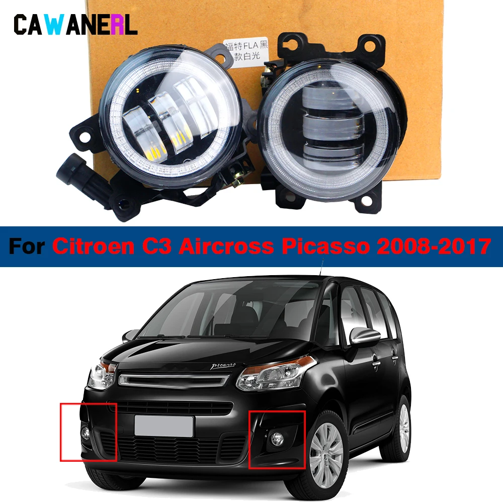 30W 6000LM Adjustable Car LED Fog Light Angel Eye DRL Daytime Running Lamp 2 Pieces For Citroen C3 Aircross Picasso 2008-2017