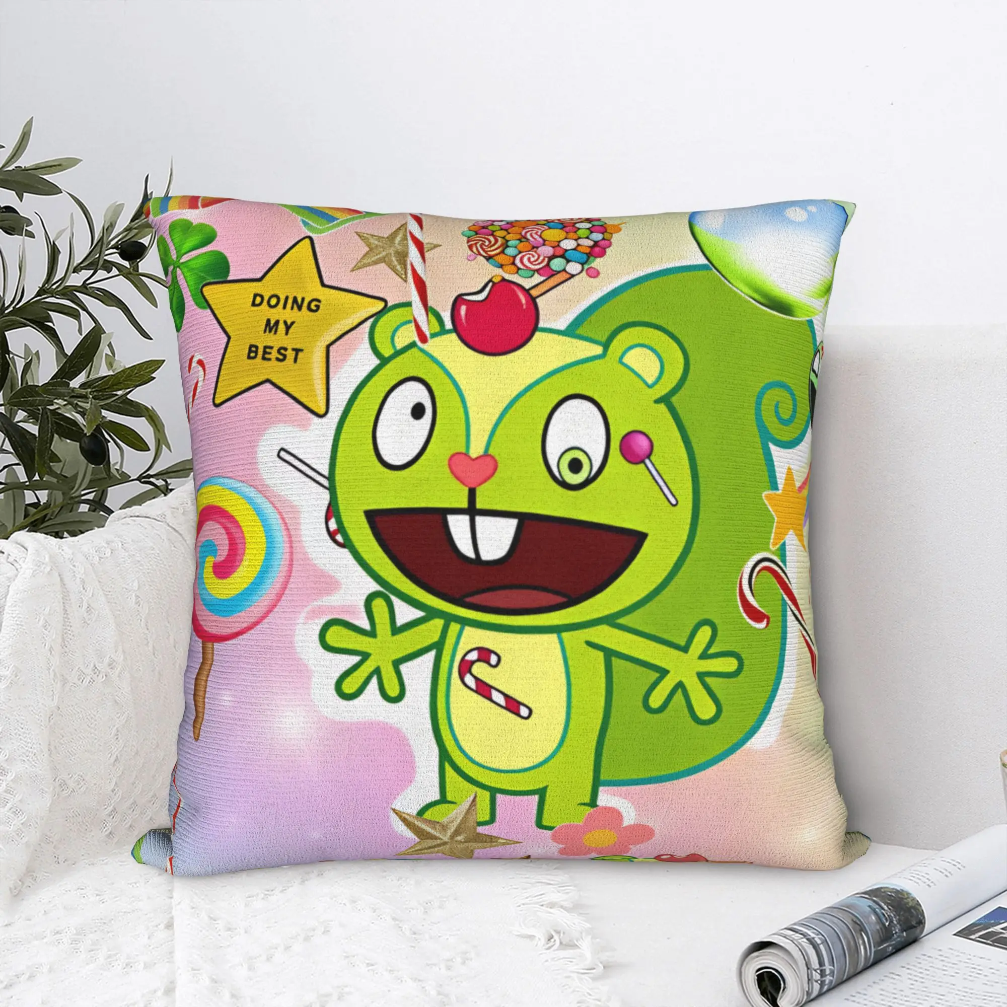 Cartoon H-Happy Tree F-Friends Pillow Cover  Vintage Pillow Case For Living Room Chair Custom Cushion Cover Gift