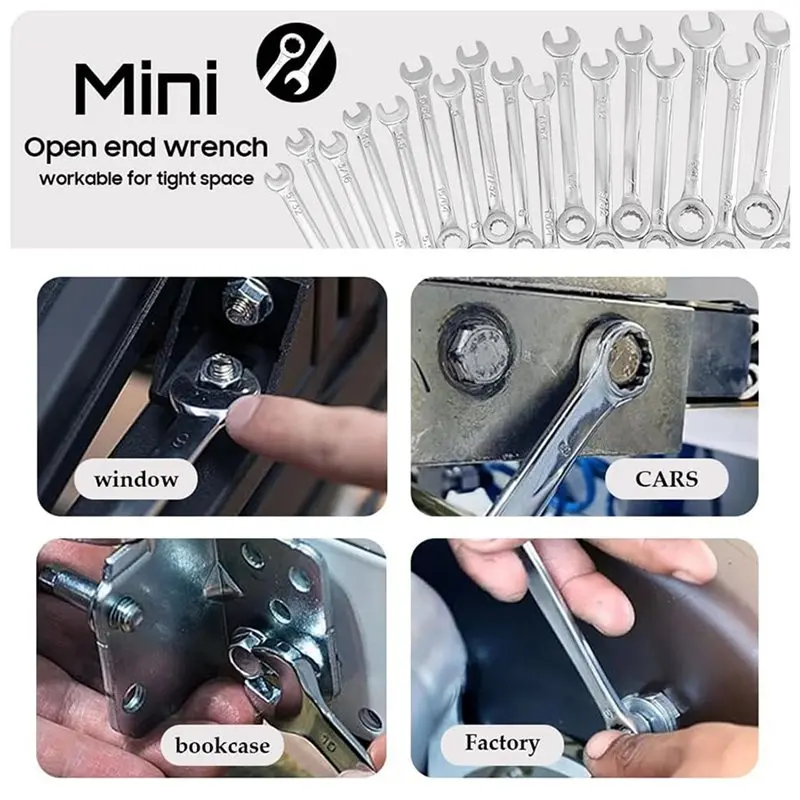A01F-40 Pcs Open End Wrench Set, Mini Metric SAE Combination Wrench Set Thin, Ratchet Wrenches Multifunctional