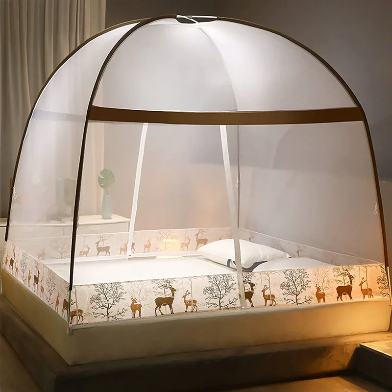 Installation-free Portable Mosquito Net 2 Door Zipper Foldable 360-Degree Protection Curtain for Bedroom Outdoor Travel Camping