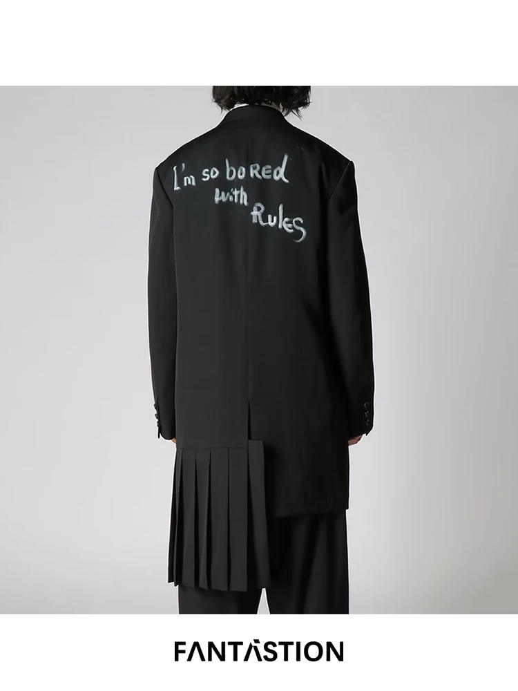 

FANTASTION Original design “i‘m so bored with rules” Woolen jacket unisex Asymmetrical wrinkles skirt overcoat jackets tops