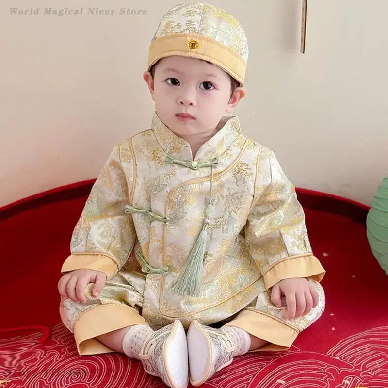 بدلة تانغ للأطفال الرضع من Hanfu أزياء مهرجان الربيع الصينية التقليدية لحديثي الولادة هدية عيد ميلاد ملابس شرقية مطرزة