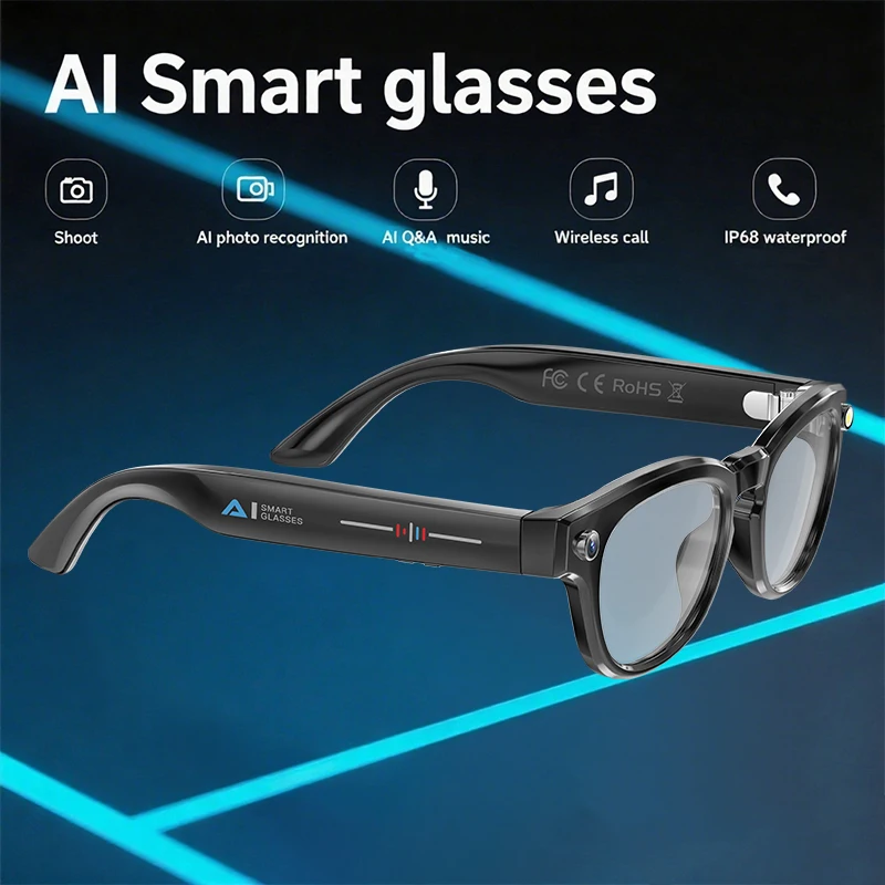 AI ترجمة النظارات الشمسية الذكية الرجال النساء 2025 سماعة لاسلكية تعمل بالبلوتوث دعوة سماعات اللمس الرياضة نظارات شمسية كاميرا فيديو نظارات