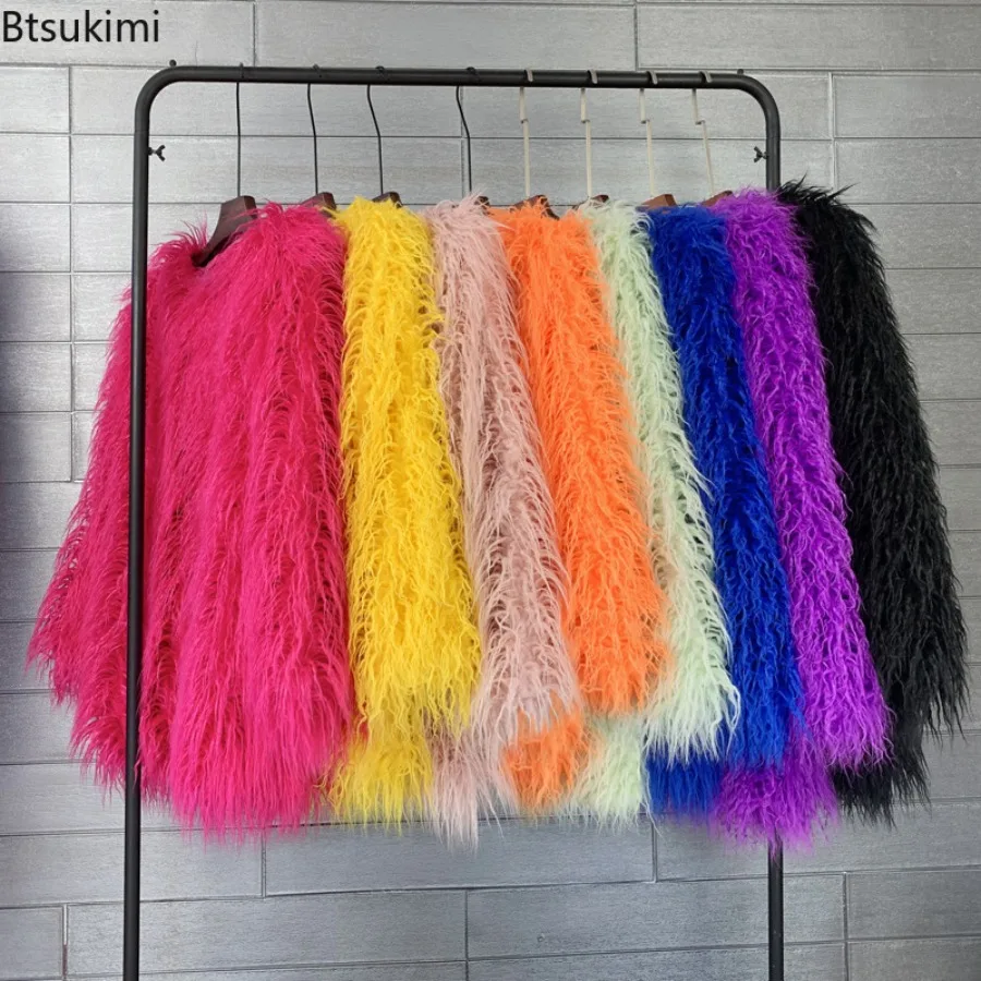 Mongolia Sheep Fur Coats Women Loose Jacket Street Fashion Warm Faux Fur Plush Coats Female Jacket Autumn Winter Furry Outerwear