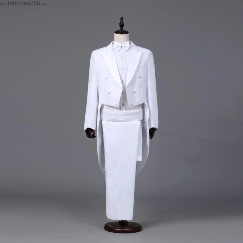 Manteau queue à revers noir et blanc pour hommes, Costume de chanteur pour spectacle sur scène, Blaz