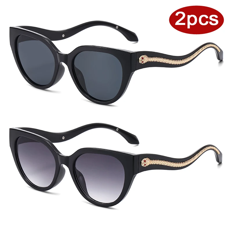 

Cycling 2pcs Fashion Cat Eye Sunglasses Women Snake Pattern Decoration Sun Glasses Gradient Shades Irregular Legs UV400 Eyewear