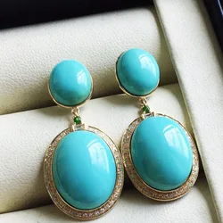 Fashion vintage Turquoise Drop Earings Original Glossy Blue Green Oval earrings for women Wedding Simplicity fine Jewelry